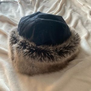 Barbour “Ambush” Waxed Cotton Hat, Faux Fur Trim
